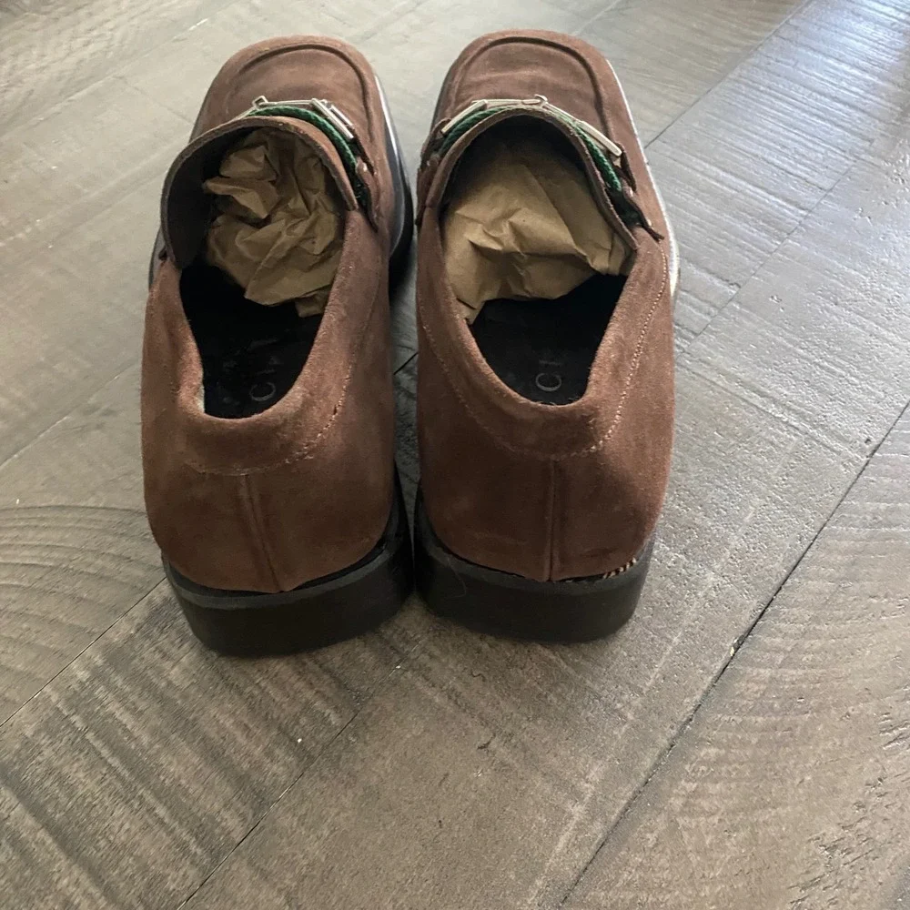 Gucci Mens Brown Suede Horsebit Loafers Square Toe Size 10.5 D